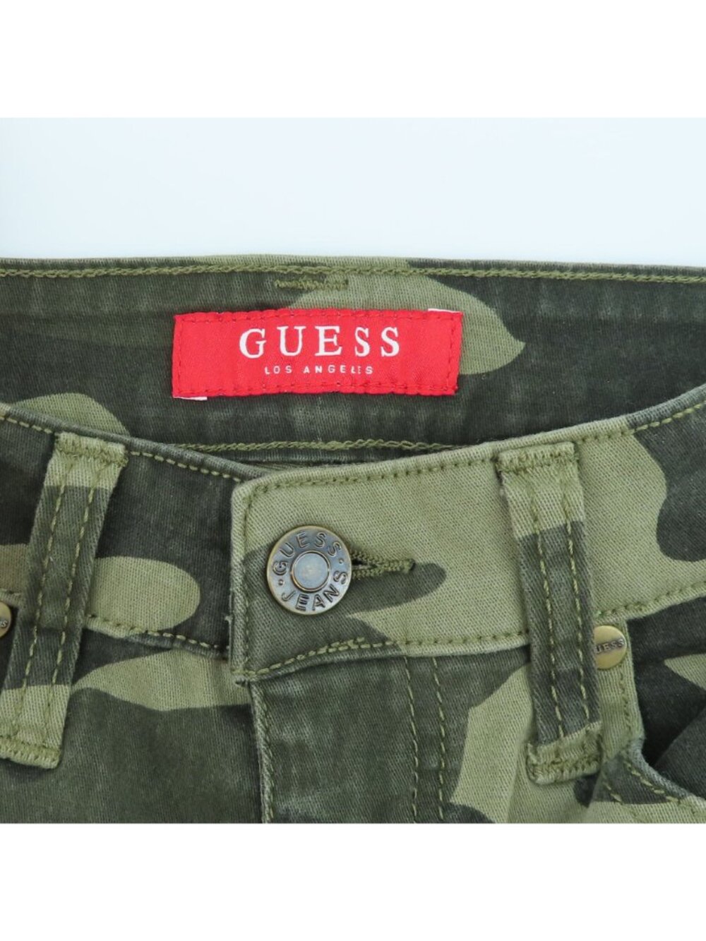 Guess Womens 25 Green Camo Camouflage Yellow Side Stripe Skinny Pants Pockets - Picture 6 of 11